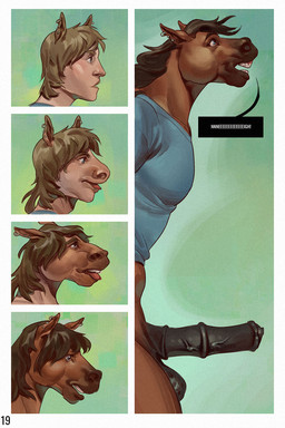 animal_genitalia animal_penis anthro balls comic_panel equine_genitalia equine_penis erection genitals group male male/male multiple_piercings penis piercing questionable_consent speech_bubble text transformation transformation_sequence transformation_through_sex trio selezneva equid equine horse human mammal 2:3 comic hi_res