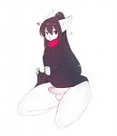 balls black_eyes black_hair bottomless clothed clothing femboy foreskin fur genitals hair heart_symbol kneeling long_hair looking_at_viewer male penis ponytail simple_background solo sweater thick_thighs topwear turtleneck white_background white_body white_fur suelix mercy_(suelix) domestic_cat felid feline felis mammal digital_media_(artwork) hi_res