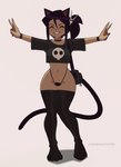 anthro clothing crotchless_clothing double_v_sign eyes_closed female gesture grin hand_gesture legwear navel navel_piercing nipple_outline piercing pubes simple_background smile solo thigh_highs thong underwear v_sign wide_hips fitletter fitletter_(character) domestic_cat felid feline felis mammal absurd_res hi_res