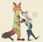 anthro clothed clothing duo female fur male simple_background speech_bubble disney zootopia inuchan judy_hopps nick_wilde canid canine fox lagomorph leporid mammal rabbit red_fox true_fox absurd_res hi_res