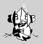 black_clothing blush breath clothed clothing duo eyes_closed fully_clothed grey_background kissing male male/male not_furry pointy_nose simple_background white_clothing pawplants spy_vs_spy black_spy white_spy humanoid unknown_species 2024 black_and_white digital_media_(artwork) monochrome