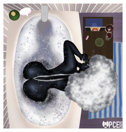 afro alcohol anthro back_dimples bathing bathtub beverage big_butt big_hair bird's-eye_view black_body border butt container cup drinking_glass female female_anthro glass glass_container glass_cup hair high-angle_view inside logo nude nude_anthro nude_female partially_submerged smoking solo watching_television water white_border white_hair wide_hips wine wine_glass pink_cat_enthusiast megan_(pink_cat_enthusiast) mammal mephitid skunk 2025 artist_logo digital_media_(artwork) hi_res