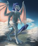 anthro blue_body blue_eyes blue_fur blue_hair blue_scales casual_nudity city claws cloud fur giga hair landscape_dwarfing macro male membrane_(anatomy) membranous_wings nude outdoor_nudity outside scales solo tail toe_claws white_body wings yellow_eyes spectrumshift mythology rooth dragon mythological_creature mythological_scalie scalie 2015 5:6