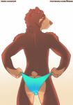 anthro brown_body brown_eyes brown_fur bulge butt clothed clothing fur looking_at_viewer male solo speedo standing swimwear text topless shiuk theodore_cooper bear mammal 2019 absurd_res hi_res url