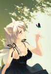 blush breasts cleavage clothed clothing detailed_ambient_creature dress duo ear_tuft female hair happy long_hair solo_focus tuft white_hair yellow_eyes santa_matsuri bakemonogatari monogatari nekomonogatari black_hanekawa hanekawa_tsubasa ambient_arthropod ambient_butterfly ambient_flier ambient_insect animal_humanoid arthropod butterfly cat_humanoid domestic_cat felid felid_humanoid feline feline_humanoid felis humanoid insect lepidopteran mammal mammal_humanoid hi_res