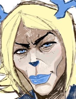 anthro antlers blonde_hair blue_antlers blue_clothing blue_eyes blue_lipstick blue_nose clothing eye_bags female freckles hair horn lipstick looking_at_viewer makeup mature_anthro mature_female narrowed_eyes smile solo wrinkles ette01 deltarune lightskin_stare mewing_(meme) undertale_(series) carol_holiday deer mammal new_world_deer reindeer colored meme reaction_image sketch