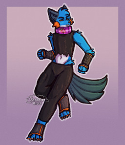 4_toes anthro belly black_bottomwear black_clothing black_pants black_shirt black_sweatpants black_tank_top black_topwear blue_body blue_fur bottomwear brown_pupils claws clothing feet fin food foot_wraps fruit fur hand_wraps head_tuft male midriff navel neck_band orange_eyes orange_gills orange_nose pants persim_berry plant pokemon_berry pupils running serious_face shirt simple_background solo sweatpants tail tail_fin tank_top toe_claws toes topwear torn_clothing tuft white_belly wraps stormiehills nintendo pokemon splatoon agent_3_(splatoon_3) xevy canid canine canis generation_3_pokemon hybrid mammal pokemon_(species) swampert wolf absurd_res hi_res