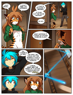 5_fingers anthro biped blue_hair border bottomless bottomless_anthro bottomless_female bottomwear breasts brown_hair clothed clothed_anthro clothed_female clothed_human clothed_male clothing dialogue duo featureless_breasts female fingers footwear fully_clothed fully_clothed_human fully_clothed_male fur hair magic male male_human mirror orange_body orange_fur orange_tail partially_clothed partially_clothed_anthro partially_clothed_female shoes speech_bubble tail text topwear topwear_lift white_border yellow_eyes conditional_dnp tom_fischbach twokinds flora_(twokinds) trace_legacy felid human keidran mammal pantherine tiger 2025 comic english_text hi_res