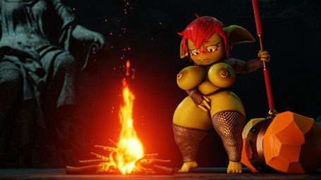 4_fingers 4_toes amber_eyes areola armor belly big_breasts big_butt big_ears biped blush breasts butt campfire chainmail clothed clothing ear_piercing ear_ring fantasy feet female female_humanoid fingering fingers giant_hammer green_body hair hammer holding_object masturbation mostly_nude nipple_piercing nipples oversized_weapon paladin piercing red_hair ring_piercing shortstack slightly_chubby solo standing thick_thighs toes tools unconvincing_armor weapon palewdas_arts palewdasarts_(modeler) mina_(palewdasarts) goblin humanoid 16:9 3d_(artwork) digital_media_(artwork) hi_res widescreen