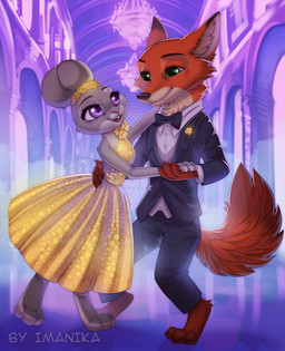 anthro barefoot biped bottomwear breasts claws clothed clothed_anthro clothed_female clothed_male clothing dancing duo ears_as_hair feet female fingers fur hair_bun_ears male pseudo_hair smile tail teeth toes tongue topwear imanika disney zootopia judy_hopps nick_wilde canid canine european_rabbit fox lagomorph leporid mammal oryctolagus rabbit red_fox true_fox 2025 digital_drawing_(artwork) digital_media_(artwork)