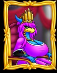 anthro big_breasts breasts chair cleavage clothed clothing crown exposed_belly female furniture hair headgear horn huge_breasts jewelry long_hair looking_at_viewer magenta_hair necklace royalty solo throne ahkvenir mythology ahkvenir_serrana dragon mythological_creature mythological_scalie scalie alpha_channel