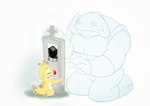 3_fingers antennae_(anatomy) anthro back_markings belly bodily_fluids crying dipstick_antennae duo eyebrows eyes_closed fingers fur kneeling male markings moobs multicolored_antennae raised_inner_eyebrows red_nose sad size_difference slightly_chubby tears tombstone yellow_body yellow_fur reubensaikou disney lilo_and_stitch gantu alien experiment_(lilo_and_stitch) ghost spirit hi_res