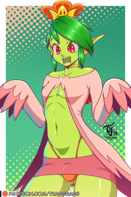 alternate_species bangs bottomwear bulge cape choker cloak clothed clothing crown ear_piercing ear_ring fangs femboy flower flower_accessory flower_crown green_body green_hair hair hands_covered headgear jewelry leaf leaf_hair male miniskirt necklace open_clothing piercing plant plant_hair pointy_ears prince pseudo_hair red_eyes ring_piercing royalty side_bangs skirt solo super_crown surprised teeth thong underbutt underwear wide_hips trapgears mario_bros nintendo prince_florian animal_humanoid arthropod arthropod_humanoid humanoid insect insect_humanoid wiggler_(mario) alternate_version_at_source hi_res