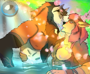 antlers bare_chested bath horn kissing male male/male outside romantic tattoo tribal cor1998l leo_wolfsbane canid canine canis mammal wolf
