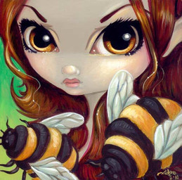 ambiguous_gender eyelashes female feral group hair humanoid_pointy_ears lips long_hair looking_at_viewer not_furry pink_lips pointy_ears pupils simple_background trio wings yellow_body jasmine_becket-griffith arthropod bee human hymenopteran insect mammal 2010 dated formal_art low_res painting_(artwork) traditional_media_(artwork) traditional_painting_(artwork)