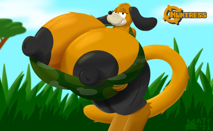 anthro areola bedroom_eyes big_breasts black_areola black_eyes black_nipples bottomwear breasts clothing exposed_breasts female floppy_ears huge_breasts hyper hyper_breasts looking_at_viewer narrowed_eyes nipple_slip nipples orange_body pants seductive shirt solo topwear mattthetooncat duck_hunt nintendo duck_hunt_dog canid canine canis domestic_dog mammal absurd_res hi_res