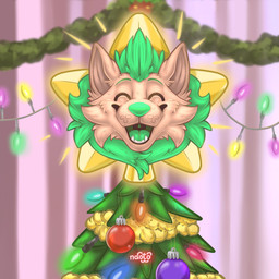 anthro christmas_decorations christmas_lights christmas_ornament christmas_tree holidays lights male ornament plant solo star tree naoto christmas canid canine canis felid hybrid lion mammal pantherine wolf 1:1 hi_res