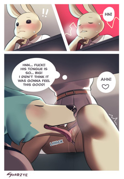 anthro black_nose blush bodily_fluids clothing clothing_aside cunnilingus duo female genitals larger_male licking male male/female open_mouth oral panties panties_aside profanity public public_sex saliva sex size_difference smaller_female stealth_sex sweat text tongue tongue_out topwear under_table underwear underwear_aside vaginal vulva conditional_dnp svarz beastars haru_(beastars) legoshi_(beastars) canid canine canis domestic_rabbit dwarf_rabbit lagomorph leporid mammal oryctolagus rabbit wolf 2021 absurd_res comic english_text hi_res signature