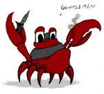 ambiguous_gender butterfly_knife cigarette feral knife mask simple_background smoke smoking solo text weapon white_background beastrune team_fortress_2 valve spy_(team_fortress_2) arthropod crab crustacean decapoda malacostracan marine spycrab english_text