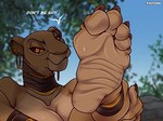 4_toes anthro anthrofied barefoot bodily_fluids ear_piercing feet female foot_fetish foot_focus humanoid_feet piercing plantigrade soles solo sweat sweaty_feet toes yellow_eyes bronypanda disney the_lion_king sarabi_(the_lion_king) felid lion mammal pantherine hi_res