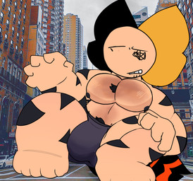 anthro bulge clothing feet foot_focus macro male outside shirtless sitting text underwear unnamed_character felid humanoid mammal pantherine tiger english_text hi_res