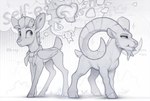 antlers big_horn blush cloven_hooves duo eating feral hooves horn male nom om_nom_nom scarf thought_bubble wings yakovlev-vad yakovlev-vad_(oc) bovid caprine goat mammal peryton 2024 hi_res monochrome