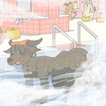 all_fours anthro bare_back bath bathhouse bathing blush breasts butt detailed_background female female_anthro group hair horn hot_spring inside kemono nipples nude nude_anthro nude_female partially_submerged public_bath sitting solo_focus towel towel_on_head water wet ekaki510 bovid bovine canid canine canis caprine domestic_dog goat mammal true_buffalo water_buffalo 1:1