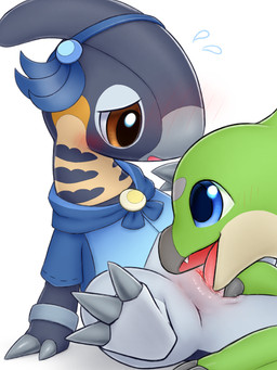 ambiguous_gender anthro biped blue_clothing blue_eyes blue_headwear blue_topwear blush bottomless bottomless_anthro bottomless_female brown_eyes claws clothed clothing cunnilingus digitigrade duo emanata female female/ambiguous genitals glistening glistening_genitalia glistening_vulva grey_body headgear headwear interspecies leaning leaning_backward looking_at_another looking_at_partner looking_down looking_down_at_partner mostly_offscreen_ambiguous mostly_offscreen_character oral orange_body sex short short_anthro short_female simple_background sitting sitting_on_ground sweat_emanata three-quarter_view toe_claws topwear vaginal vulva white_background wristband k-dra61 amber_isle dinosaur hadrosaurid ornithischian ornithopod parasaurolophus prehistoric_species reptile scalie 2025 3:4 character_request digital_drawing_(artwork) digital_media_(artwork) hi_res