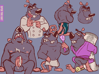 after_masturbation anthro balls bathrobe body_pillow bottomwear butt clothing erection genitals male moobs nipples pants penis pillow robe smile solo standing tongue tongue_out towel spectral-bat brok_the_investigator cowcat_games nickelodeon t.u.f.f._puppy squealers_chief verminious_snaptrap mammal murid murine rat rodent 2025 hi_res