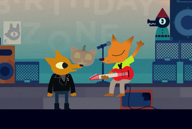 amplifier anthro clothing detailed_background duo electric_guitar electronics eyes_closed guitar looking_at_another microphone musical_instrument on_model plucked_string_instrument sitting speaker standing string_instrument style_emulation theblueberrycarrots disney night_in_the_woods zootopia gregg_lee nick_wilde canid canine fox mammal red_fox true_fox crossover