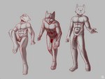 age_difference anthro group male nude pose trio younger_male sergld canid canine canis fox mammal wolf hi_res