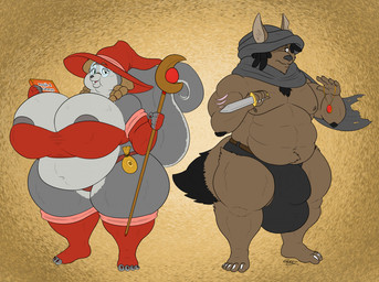 4_toes 5_fingers 5_toes abs anthro areola areola_slip arm_scar armwear balls belt_pouch big_areola big_balls big_breasts big_bulge big_tail black_body black_bottomwear black_chest_hair black_clothing black_eyes black_fur black_hair black_shorts body_hair book bottomwear breasts brown_body brown_fur brown_hair buckteeth bulge chest_hair chubby_cheeks claws clothing cosplay dagger dreadlocks duo elbow_gloves eyewear feet female finger_claws fingerless_gloves fingers fur genitals glasses gloves grey_areola grey_body grey_clothing grey_fur grey_hoodie grey_scarf grey_thong grey_topwear grey_underwear hair handwear hat headgear headwear hoodie huge_balls huge_breasts huge_bulge hyper hyper_balls hyper_breasts hyper_genitalia larp mage_hat magic_user male medallion melee_weapon musclegut muscular muscular_anthro muscular_legs muscular_male nipples notched_ear obese obese_anthro obese_female obese_male overweight overweight_anthro overweight_female overweight_male partially_clothed_anthro partially_clothed_female partially_clothed_male pigtails red_armwear red_claws red_clothing red_elbow_gloves red_fingerless_gloves red_gloves red_handwear red_hat red_headwear red_toe_claws scar scarf shorts spellbook squirrel_tail staff tail teeth thief thief_outfit thong toe_claws toeless_legwear toes topwear underwear weapon wearing_glasses white_sclera eth_(artist) lina_(eth) starknight_(starknight321) gnoll hyena mammal rodent sciurid tree_squirrel 2021 digital_media_(artwork)