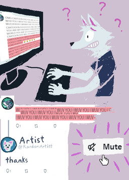 anthro blue_body blue_clothing blue_shirt blue_topwear clothing computer confusion electronics fur infatuation keyboard male question_mark shirt solo teeth text topwear typing demensa twitter emil_(demensa) canid canine canis coyote domestic_dog mammal 2023 comic digital_media_(artwork) english_text hi_res pixel_(artwork)