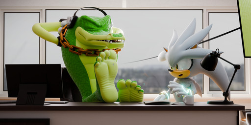 5_toes anthro barefoot clothed clothing electronics extreme_size_difference eyes_closed feet female foot_fetish foot_focus foot_play green_body group headphones humanoid_feet macro male plantigrade purple_body size_difference soles stuck_to_foot toes wrinkled_feet wrinkles feetymcfoot sega sonic_the_hedgehog_(series) blaze_the_cat silver_the_hedgehog vector_the_crocodile crocodile crocodilian domestic_cat eulipotyphlan felid feline felis hedgehog mammal reptile scalie 3d_(artwork) absurd_res digital_media_(artwork) hi_res