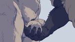 anthro ball_fondling balls clothed clothing duo flaccid fondling foreskin fur genitals humanoid_genitalia humanoid_penis loose_foreskin male male/male nude penis simple_background small_penis unretracted_foreskin sadness_hao beastars gouhin_(beastars) riz_(beastars) bear giant_panda mammal