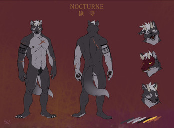 2_horns 4_toes annoyed anthro arm_scar arm_tattoo back_scar black_claws black_tattoo chest_scar claws color_swatch countershade_arms countershade_face countershade_fur countershade_hands countershade_torso countershading ear_piercing ear_ring fangs feet finger_claws fingerpads front_view fur glowing_pupils grey_body grey_fur grey_inner_ear_fluff hair half-closed_eyes head_horn horn inner_ear_fluff looking_at_viewer male mask mouth_closed multiple_angles multiple_poses narrowed_eyes nipple_piercing nipples notched_ear nude_anthro nude_male one_eye_closed open_mouth open_smile pawpads piercing pose pupils rear_view red_background red_mask ring_piercing scar simple_background slit_pupils smile solo tail tattoo teeth text toe_claws toes tongue_showing tuft wearing_mask white_claws white_hair white_horn white_sclera wink x_scar yellow_eyes racoonwolf nocturne_(nocturnewolf) canid canine canis mammal wolf 2023 character_name full-length_portrait headshot_portrait hi_res model_sheet portrait