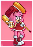 anthro beverage biped black_eyes boots border clothing container cup dress drinking_straw female footwear fur gloves halftone hammer handwear holding_beverage holding_object holding_weapon melee_weapon open_mouth open_smile piko_piko_hammer pink_background pink_body pink_fur red_boots red_clothing red_footwear shoes simple_background smile solo standing teeth tongue tools weapon weapon_on_shoulder white_border white_clothing white_gloves white_handwear wazzaldorp sega sonic_the_hedgehog_(series) amy_rose eulipotyphlan hedgehog mammal 2021 absurd_res digital_media_(artwork) hi_res