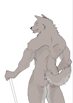 anthro black_nose butt fur grey_body grey_fur humanoid_hands kemono male simple_background solo white_background unknown_artist canid canine canis mammal wolf 2015 archived_source