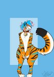 ambiguous_gender anthro blush collar collar_only embarrassed imminent_transformation nude solo stripes thick_thighs transformative_collar commanderthings felid mammal pantherine tiger absurd_res hi_res