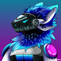 4_ears anthro blue_body blue_eyes blue_fur fur gradient_background gradient_fur machine male multi_ear multicolored_body multicolored_fur screen screen_face simple_background solo two_tone_body two_tone_fur kaijusnack.s protogen robot 1:1 headshot_portrait icon portrait