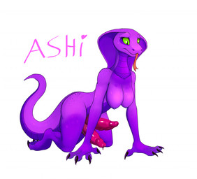 2_penises all_fours anthro breasts claws collarbone curvy_figure erection forked_tongue genitals green_sclera gynomorph hourglass_figure intersex looking_down markings multi_genitalia multi_penis nipples non-mammal_breasts non-mammal_nipples nude penis purple_body simple_background snake_hood solo spots spotted_markings timid tongue tongue_out white_background wide_hipped_anthro wide_hipped_gynomorph wide_hipped_intersex wide_hips 2dt ashi_(2dt) cobra reptile scalie snake