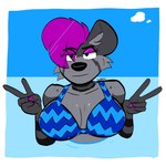 after_transformation anthro beach bikini breasts clothed clothing female gender_transformation gesture hand_gesture makeup solo summer swimwear transformation two-piece_swimsuit v_sign water maxfloof max_(maxfloof) hyena mammal 1:1 hi_res portrait sketch