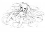 female flat_chested genitals hair long_hair looking_at_viewer pussy solo toeless_legwear toeless_stockings licheart guild_wars spotte asura humanoid monochrome