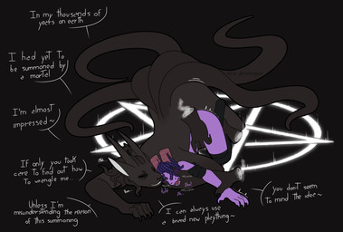 anal anal_penetration anthro anthro_on_anthro anthro_penetrated anthro_penetrating anthro_penetrating_anthro black_body black_fur blush breath butt claws clothed clothed/nude clothed_male clothing dialogue disembodied_hand dominant dominant_anthro dominant_male dreadlocks duo femboy finger_claws forced from_behind_position fur hair hands_everywhere heart_symbol horn larger_anthro larger_dom larger_male legwear looking_at_another looking_at_partner looking_pleasured male male/male male_penetrated male_penetrating male_penetrating_male moan mounting nude nude_male occult_symbol open_mouth panting penetration pentagram pinned pseudo_hair purple_body purple_scales raised_clothing raised_topwear scales sex simple_background size_difference smaller_anthro smaller_male smile submissive submissive_anthro submissive_male summoning summoning_circle symbol tail tentacle_hair tentacle_tail tentacles text thigh_highs tongue topwear unusual_anatomy unusual_tail yellow_eyes pantheggon mythology inera_(neraired) malum_(pantheggon) deity demon dragon eldritch_abomination felid mammal mythological_creature mythological_scalie pantherine reptile scalie 2022 digital_drawing_(artwork) digital_media_(artwork) english_text hi_res