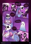 alcohol anthro beverage clothing dialogue dress feathers female group horn male pink_eyes text trio wine yellow_eyes chromaticmood helluva_boss stella's_friend_(helluva_boss) unnamed_character avian bird demon owl absurd_res comic english_text hi_res url
