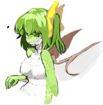 anthro bodily_fluids breasts female green_body green_eyes green_hair green_scales hair implied_transformation membrane_(anatomy) membranous_wings navel nipples nude scales solo tears transformation wings toribako mythology touhou daiyousei dragon mythological_creature mythological_scalie scalie 2015