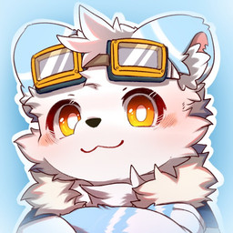 :3 anthro big_eyes blush crossed_arms eyewear eyewear_on_head fur goggles goggles_on_head kemono male slim_anthro slim_male solo white_body white_fur yellow_eyes hlg7777 mammal mustelid otter 1:1 2021 icon
