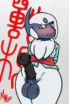 2:3 absol animal_genitalia animal_penis anthro asian_clothing balls blush blush_lines bodily_fluids bottomless clothed clothing dark_balls east_asian_clothing eggboya embarrassed equine_genitalia equine_penis fangs generation_3_pokemon genital_fluids genitals heart_eyes heart_symbol horn japanese_clothing kimono lips lipstick makeup male nintendo penis pokemon pokemon_(species) precum solo teeth thick_thighs vein veiny_penis wide_hips