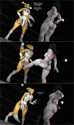 anthro attack ballbusting balls border cock_and_ball_torture dialogue dominant dominant_female duo female fight flaccid foreskin genital_torture genitals kick male male/female nude penis text white_border wide_stance alstri bandai_namco digimon digimon_(species) renamon 3d_(artwork) absurd_res comic digital_media_(artwork) english_text hi_res source_filmmaker_(artwork)