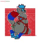 anthro balls big_butt blush bound butt ear_piercing genitals holidays holly_(plant) holly_on_tail male nude pawpads paws piercing plant raised_tail solo tail katxfish christmas canid canine canis mammal wolf absurd_res hi_res